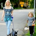 Tori Spelling and Her Son Liam Walking their Pet Goat