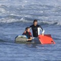 David Beckham and his oldest son, Brooklyn boogie boarding