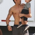 Colin Farell and Son Henry on the set of Total Recall