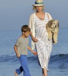 January Jones Pregnant on the Beach With a Friend's Son and Dog