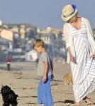 January Jones Pregnant on the Beach With a Friend's Son and Dog