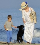 January Jones Pregnant on the Beach With a Friend's Son and Dog