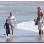 WIPEOUT! David Beckham's son Cruz takes a spill as he tries his hand at Skimboarding with his dad and brothers in Malibu WIPEOUT! David Beckham's son Cruz takes a spill as he tries his hand at Skimboarding with his dad and brothers in Malibu