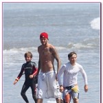 WIPEOUT! David Beckham's son Cruz takes a spill as he tries his hand at Skimboarding with his dad and brothers in Malibu WIPEOUT! David Beckham's son Cruz takes a spill as he tries his hand at Skimboarding with his dad and brothers in Malibu