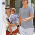 Mason Disick with mommy Kourtney Kardashian and daddy Scott Disick this afternoon in Los Angeles, Ca on August 13, 2011