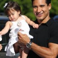 Mario Lopez leaves a private party with girlfriend Courtney Mazza and baby Gia Francesca Lopez.