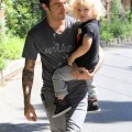 Pete Wentz and son Bronx Wentz cheerfully go to a friend's birthday party in Los Angeles, CA on August 19, 2011.