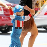Zuma Rossdale in a Captain America costume as he gets his toes done Zuma Rossdale in a Captain America costume as he gets his toes done