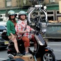 Alicia Silverstone films scenes on a Vespa with her co-stars from 'Gods Behaving Badly.' Silverstone's husband, Christopher Jarecki waits with the couple's son, Bear Blu Jarecki