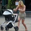 Jane Krakowski pushing around her baby boy Bennet Robert in a stroller around New York.