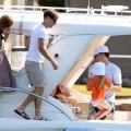 Leonardo DiCaprio, Tobey Maguire and wife Jennifer Meyer, and their daughter Ruby On a Boat
