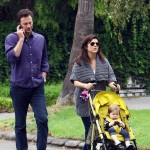 Tiffani Thiessen goes for a walk with husband Brady Smith and daughter Harper Smith on September 17, 2011 in Los Angeles, CA.