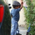 Sandra Bullock and son Louis visited a friend in Los Feliz, CA on October 1st, 2011.