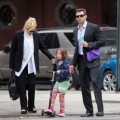 Hugh Jackman joined his wife Deborra-Lee Furness during her morning stroll to school with their daughter Ava on October 12, 2011 in New York City,