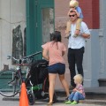 Liev Schreiber out and about in Manhattan with his wife and sons Kai and Sasha Schreiber New York City, USA