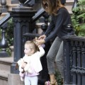 Sarah Jessica with her twin daughters, Marion and Tabitha, in New York city.