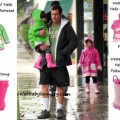 Celeb Baby Style - Rainy Day - Adam Sandler With His Two Daughters Sadie and Sunny