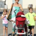 Denise Richards takes her girls Lola Sheen and new baby Eloise Richards to cheer on big sister Sam at her soccer game in Los Angeles, CA on October 1, 2011.