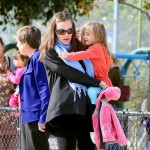 Pregnant Jennifer Garner takes her daughters Violet and Seraphina to play at a Santa Monica park.