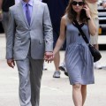 Robert Downey, Jr. holds hands with pregnant wife Susan Levin Downey as they walk to the set of "The Avengers" in Central Park, NYC 09-02-2011