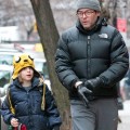 Matthew Broderick taking his son James to school on a cold morning in New York CIty