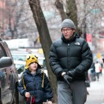 Matthew Broderick taking his son James to school on a cold morning in New York CIty