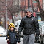 Matthew Broderick taking his son James to school on a cold morning in New York CIty