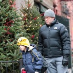 Matthew Broderick taking his son James to school on a cold morning in New York CIty