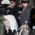 Elizabeth Banks and husband Max Handelman touch down at LAX in Los Angeles, CA with baby Felix Handelman on January 22, 2012