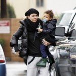 Ellen Pompeo & Stella Luna heading into a Coffee Bean in Los Angeles.