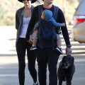Orlando Bloom and his wife Miranda Kerr take their baby son Flynn for a hike in Runyon Canyon on his birthday.