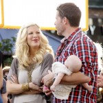 Tori Spelling and her family are interviewed on "Extra" at The Grove on January 25, 2012 in Los Angeles, CA.