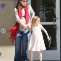 pregnant actress Jennifer Garner takes her daughters Violet and Seraphina on a trip to the public library on February 23, 2012 in Santa Monica, CA.