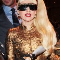 Lady Gaga looks festive as she makes her way out of her hotel in NYC, NY on December 31, 2011.