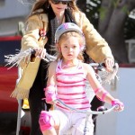 Mira Sorvino enjoyed a bike ride through a Malibu, California neighborhood with her daughter Mattea Backus on February 12, 2012.