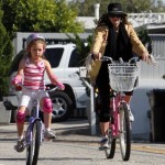 Mira Sorvino enjoyed a bike ride through a Malibu, California neighborhood with her daughter Mattea Backus on February 12, 2012.