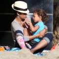 Injured actress Halle Berry and her daughter Nahla enjoying a day at the beach with her boyfriend Olivier Martinez in Malibu, CA on January 29, 2012. Halle and Nahla played in the sand. Afterwards Olivier and Nahla checked out a bird, swung on a swing and even shared a kiss.