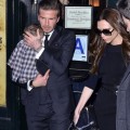 Victoria and David Beckham take their baby Harper to Balthazar restaurant in New York City, NY on February 12, 2012