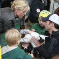 Julie Bowen and her children at the petting zoo