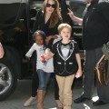 Angelina Jolie arrives at LAX Airport with her daughters Shiloh and Zahara to catch a flight out out town on March 12, 2012 in Los Angeles, CA.