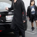 Actor Brad Pitt and son Maddox Jolie-Pitt buying a guitar and an amplifier at Guitar Center in Hollywood, CA on March 1, 2012