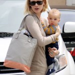 January Jones and her baby son Xander visit a Dr's office in Los Angeles,