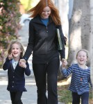 Marcia Cross spotted picking up her twin daughters Eden and Savannah from school in Santa Monica, California on March 19, 2012