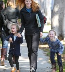 Marcia Cross spotted picking up her twin daughters Eden and Savannah from school in Santa Monica, California on March 19, 2012
