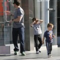 Actor Mark Wahlberg takes his sons Michael and Brendan to the movies in Century City, California on March 3, 2012