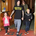 Blink 182 drummer Travis Barker takes his children Landon and Alabama to the doctor's office on March 12, 2012 in Beverly Hills, CA. The family all walked out with lollipops after the visit. Landon looks to be a chip off the old block, with his hair dyed bright blue and purple!