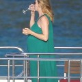 Uma Thurman enjoying a vacation with her kids Maya and Levon Hawke and her mother Nena von Schlebrugge on a yacht in St. Barts, France on March 24, 2012