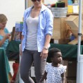 Jillian Michaels and Heidi Rhoades took their adopted daughter Lukensia and newborn son Andrew to the Farmer's Market, in Malibu, Ca on May 27, 2012.