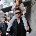 “Real Steel” actor Hugh Jackman and wife Deborra-Lee Furness made their way out of a Tribeca restaurant with son Oscar and daughter Ava on October 12, 2011 in New York City, New York.