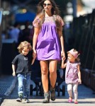 Model Camila Alves takes her two kids Levi and Vida McConaughey out for brunch in New York City, New York on August 29, 2012.